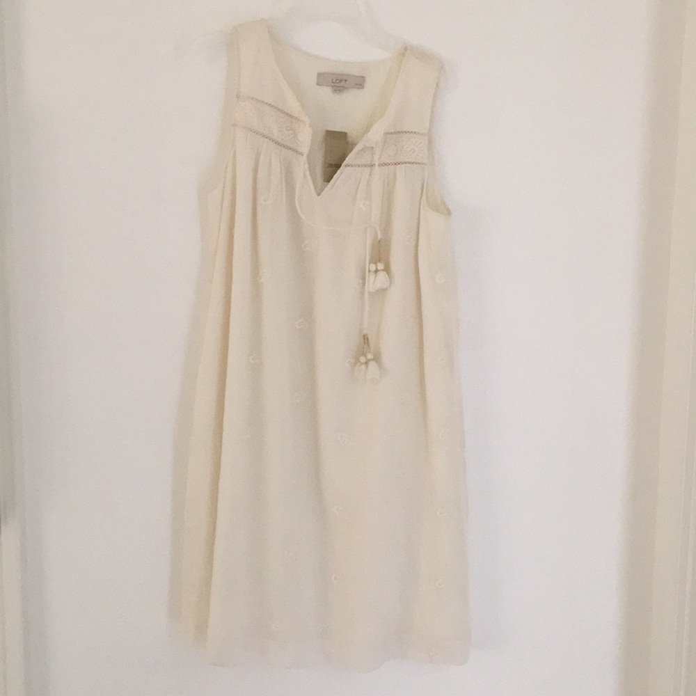 Loft shift dress with tassel tie embroidery